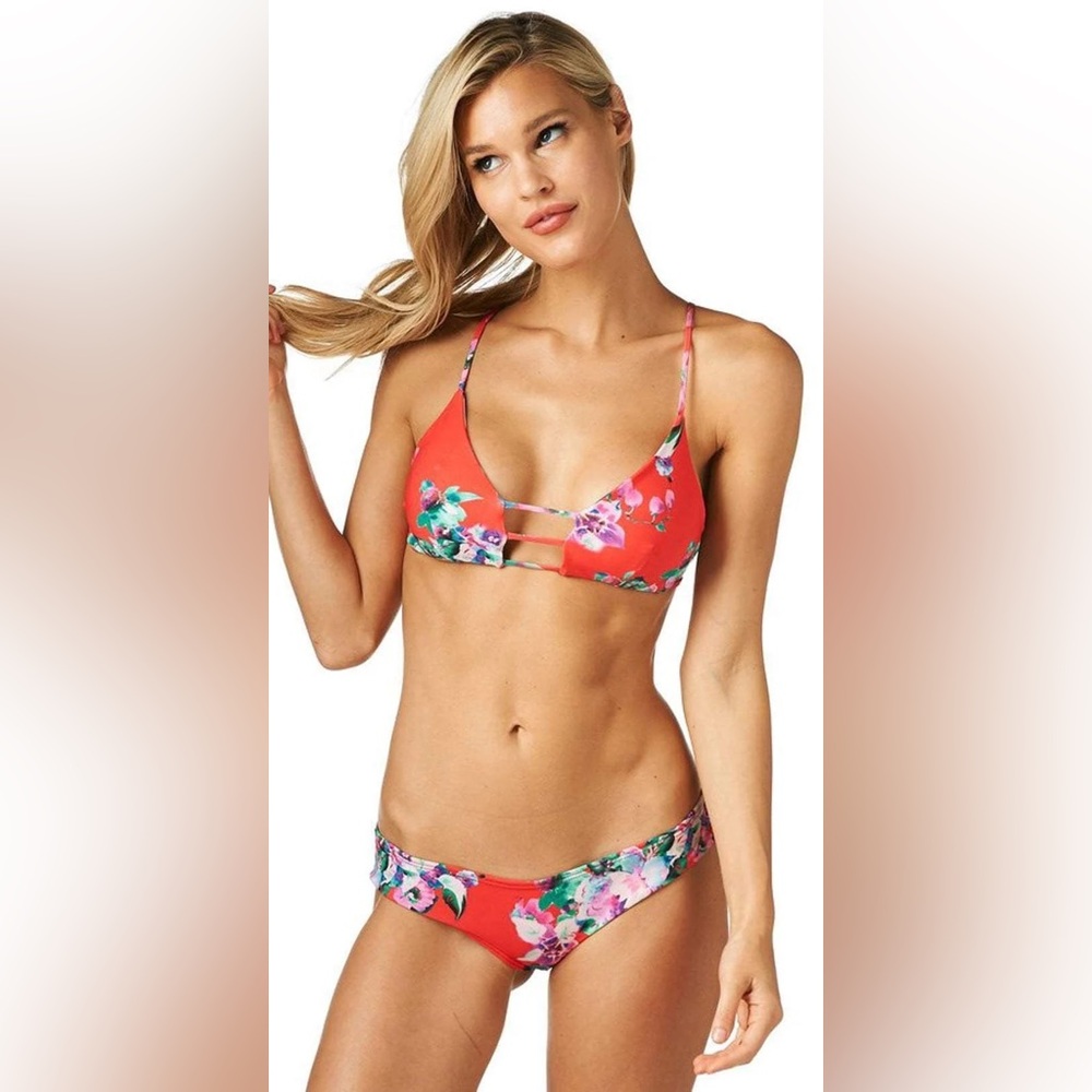 Montce Cage Bralette Top and Euro Bottom in Red Floral - size small